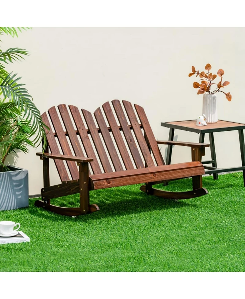 Yiortwo Kids Adirondack Rocking Chair for 2 Outdoor Wooden Patio Lounge