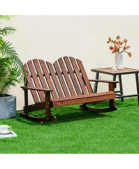 Yiortwo Kids Adirondack Rocking Chair for 2 Outdoor Wooden Patio Lounge