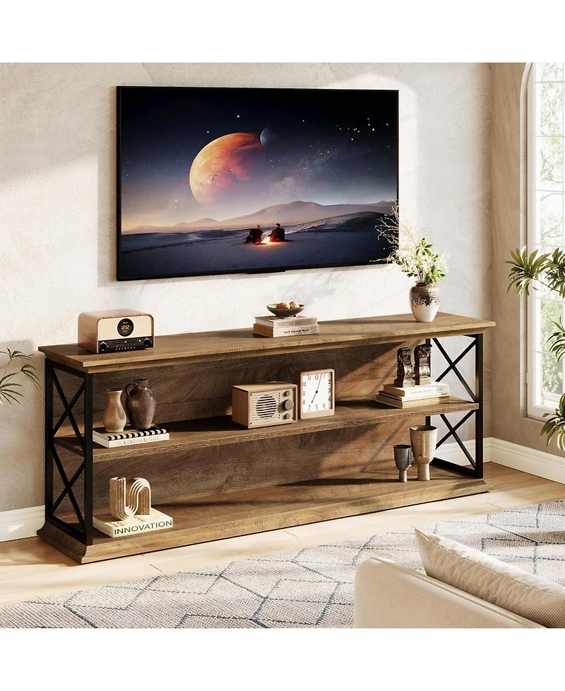 Tribesigns Tv Stand for TVs up to 75": 63" entertainment center with open storage. Wooden rustic media table for living room, bedroom.