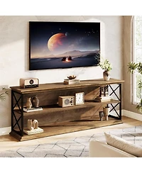 Tribesigns Tv Stand for TVs up to 75": 63" entertainment center with open storage. Wooden rustic media table for living room, bedroom.