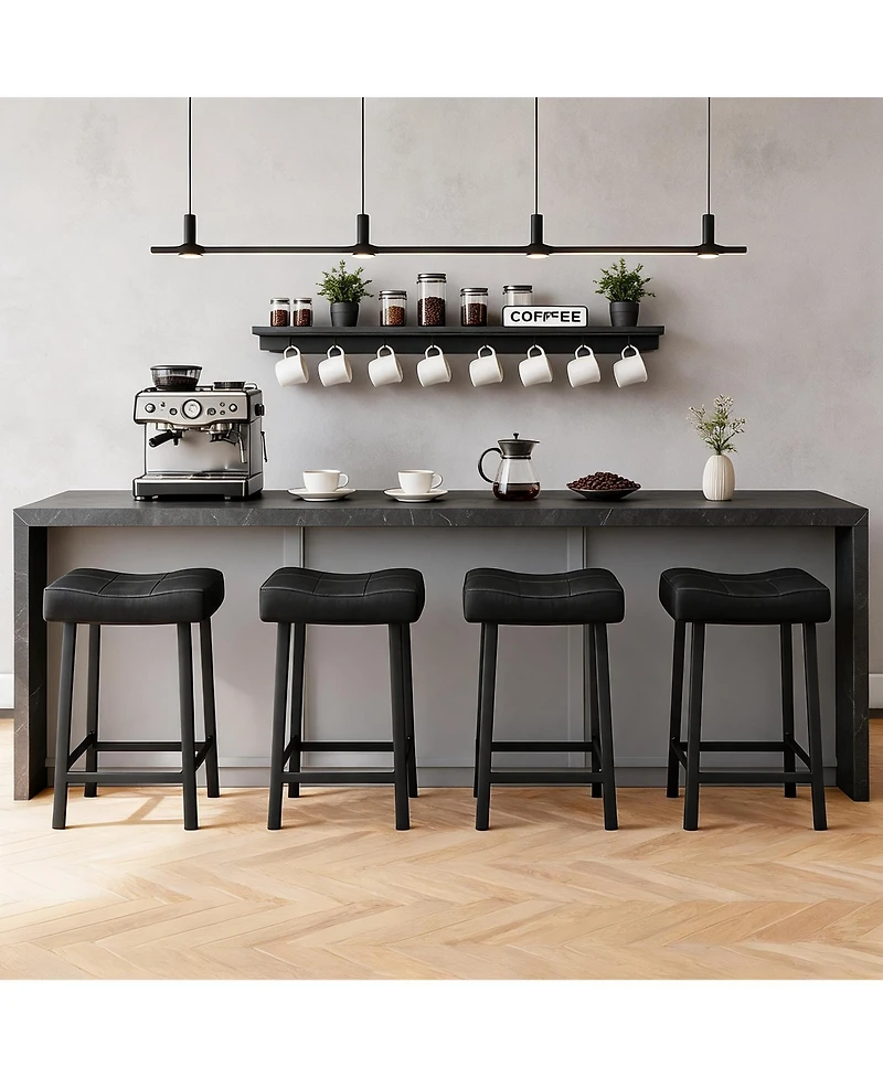 gaomon Counter Height Bar Stools Set of 4, 24 Inch Saddle Barstools with Curved Surface, Leather for Kitchen Island