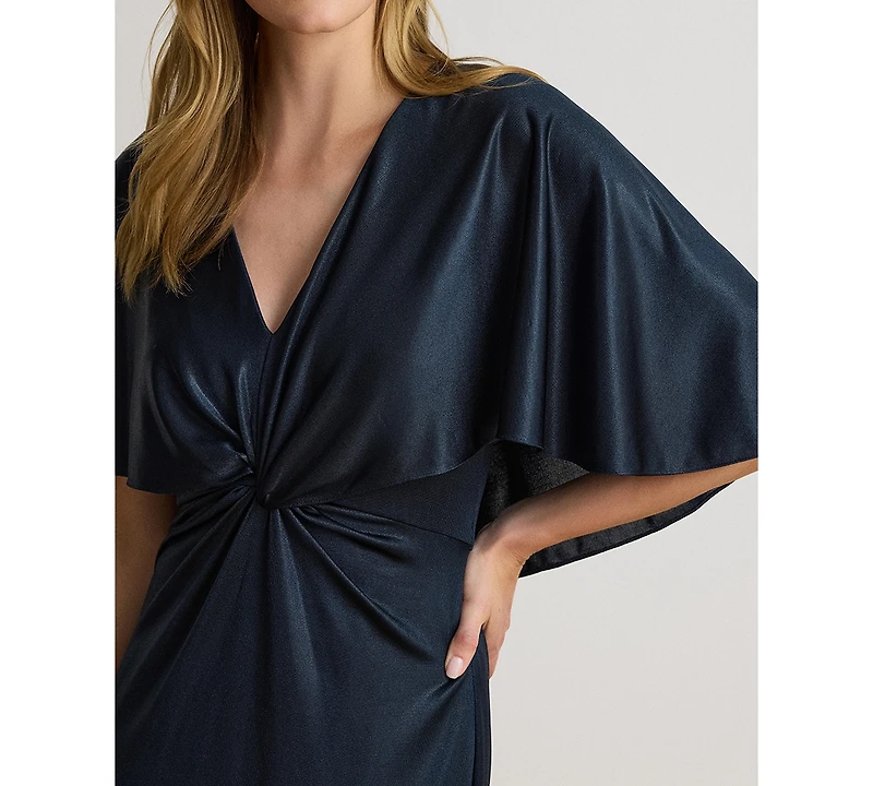 Lauren Ralph Women's Metallic Jersey Twist-Front Cape Gown