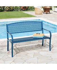 gaomon 50 Inch Metal Garden Bench Weather-Resistant Steel Patio Seat, Curved Spine-Friendly Backrest for Yard, Deck, Porch