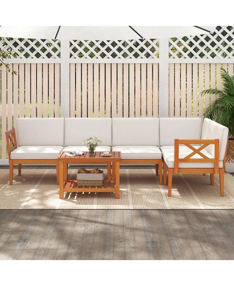 Slickblue 6-Piece Outdoor Patio Set with Acacia Wood Frame and 2-Tier Table