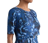 Kasper Women's Pleat-Neck Belted Short-Sleeve Dress