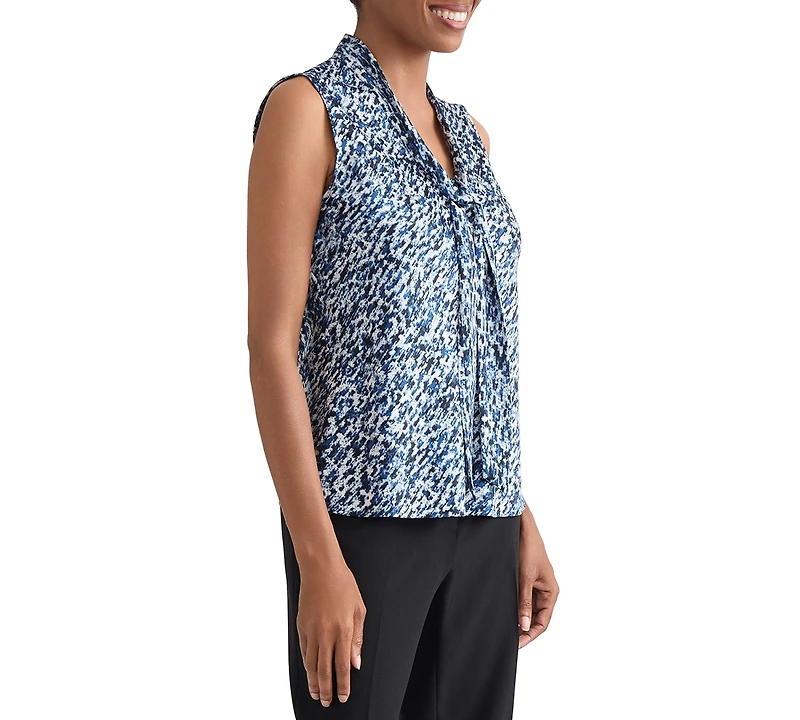 Kasper Women's Printed Tie-Neck Sleeveless Blouse