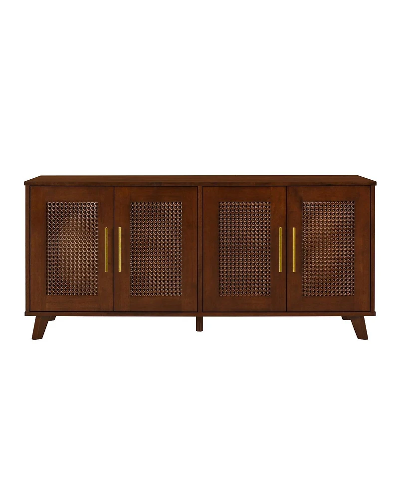 6thdruple Hidden Cat Cabinet, Modern Rubber Wood and Rattan Furniture with Cushion for Living Room