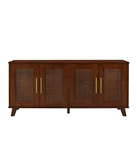 6thdruple Hidden Cat Cabinet, Modern Rubber Wood and Rattan Furniture with Cushion for Living Room