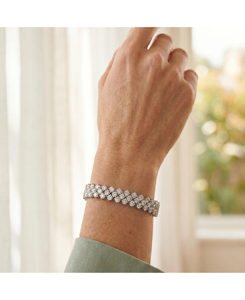 Rachel Glauber White Gold Plated with Clear Cubic Zirconia Three Row Bracelet