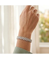 Rachel Glauber White Gold Plated with Clear Cubic Zirconia Three Row Bracelet
