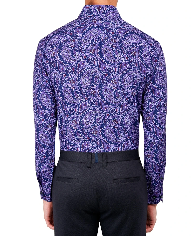 Society of Threads Men's Slim Fit 4-Way Stretch Performance Paisley Dress Shirt