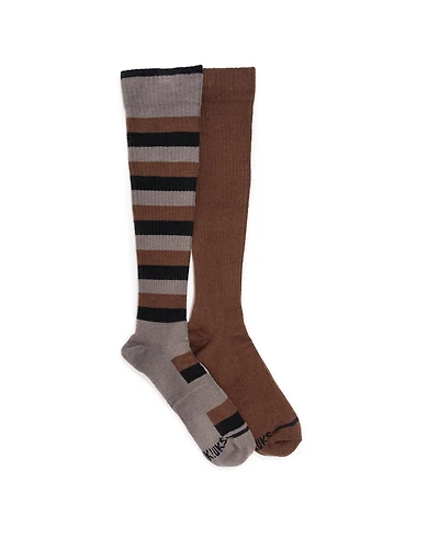 Muk Luks Men's 2 Pair Pack Compression Knee-High Wool Blend Socks, Grey/Taupe, Os