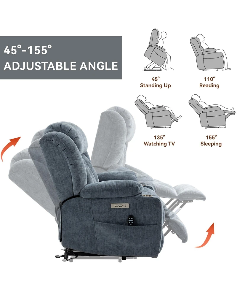 Clihome Up to 350 Lbs Chenille Power Lift Recliner Chair, Heavy Duty Motion Mechanism with 8-Point Vibration Massage
