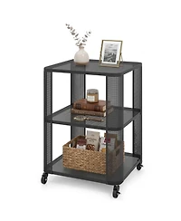 Gymax 3-Tier End Table With Wheels Rolling Side Table With Open Storage Shelves Metal Frame