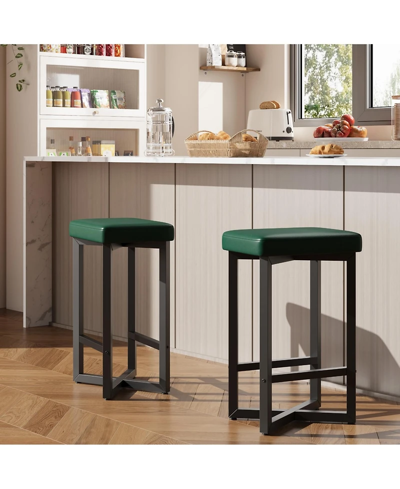 homfan Counter Height Bar Stool Set with Pu Padded Seat and Metal Frame for Kitchen Island Dining