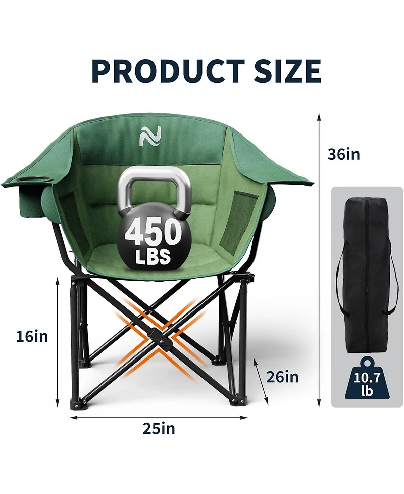 Mooncool Padded Camping Chair Portable Heavy Duty Arm Chairs with Side Pockets Cup Holder