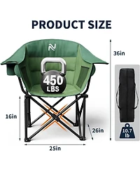 Mooncool Padded Camping Chair Portable Heavy Duty Arm Chairs with Side Pockets Cup Holder