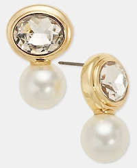 Anne Klein Imitation Pearl & Stone Snowman Button Earrings