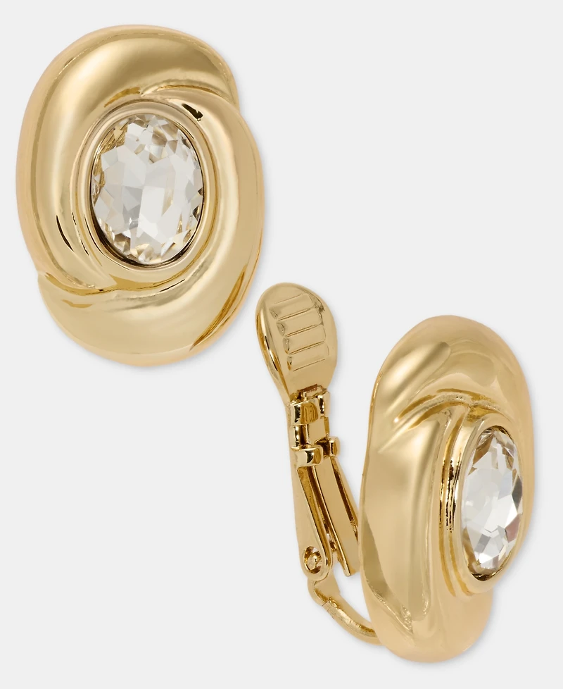 Anne Klein Crystal Twisted Oval Clip-On Button Earrings