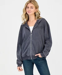 Ultra Flirt Juniors' Full-Zip Rhinestone-Embellished Fleece Hoodie