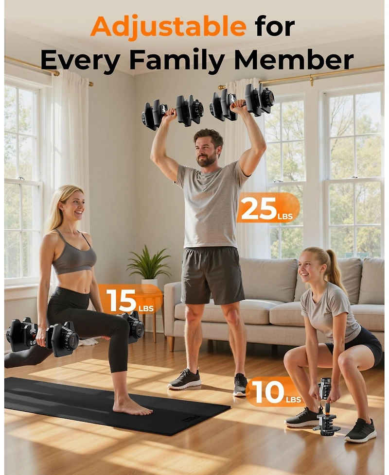 Fed Fitness DB1 Single Adjustable Dumbbell, 15-in-1 QuickDial 52.5lb, with Storage Box and App, Home Gym Weights for Hiit and Drop Set