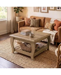 Tribesigns 31.5" Square Coffee Table, 2-Tier Farmhouse Living Room Center Table with Lower Shelf, 31.5" D x 31.5" W, for Apartments, Living Rooms