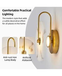 Midola Round Alabaster Wall Sconce, Natural Marble Lampshade, Hardwired Circular Sconce Led Modern Wall Lamp for Bedroom, Stairs, Living Room