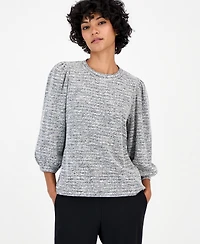 Anne Klein Essentials Petite 3/4-Balloon Sleeve Boucle-Knit Top