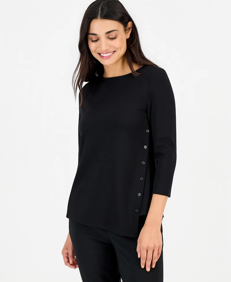 Anne Klein Essentials Petite 3/4-Sleeve Asymmetrical Button Top