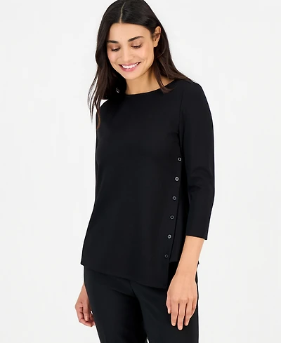Anne Klein Essentials Petite 3/4-Sleeve Asymmetrical Button Top