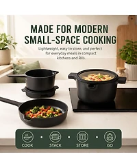 Alva Neat 5-Piece Nesting Cookware Set - Stackable Nonstick Pots & Pans Space-Saving Design for Apartments, RVs Compact Storage