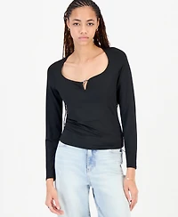 Madden Girl Juniors' Long-Sleeve Scoop Neck Top with Hardware