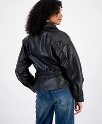 Madden Girl Juniors' Faux Leather Trench Zip-Front Jacket