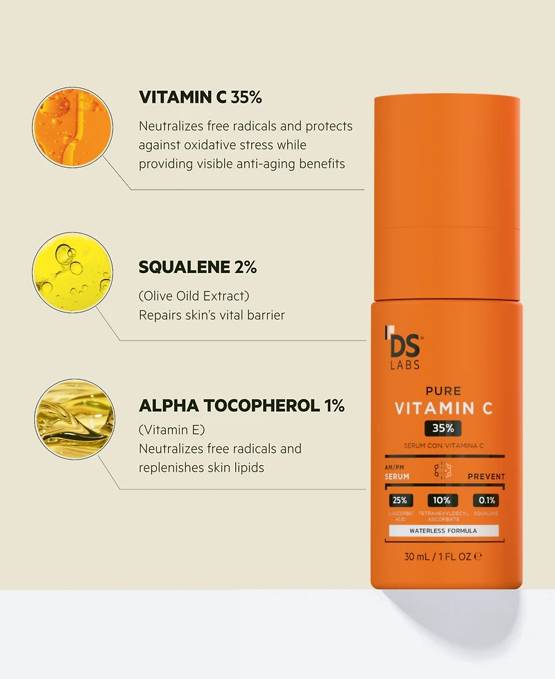Ds Laboratories Pure Vitamin C 35% Perfecting + Brightening Serum, 1 oz.