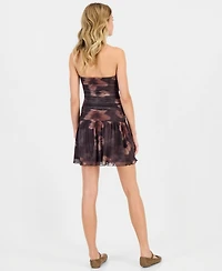 Madden Girl Juniors' Floral Mesh Strapless Mini Dress