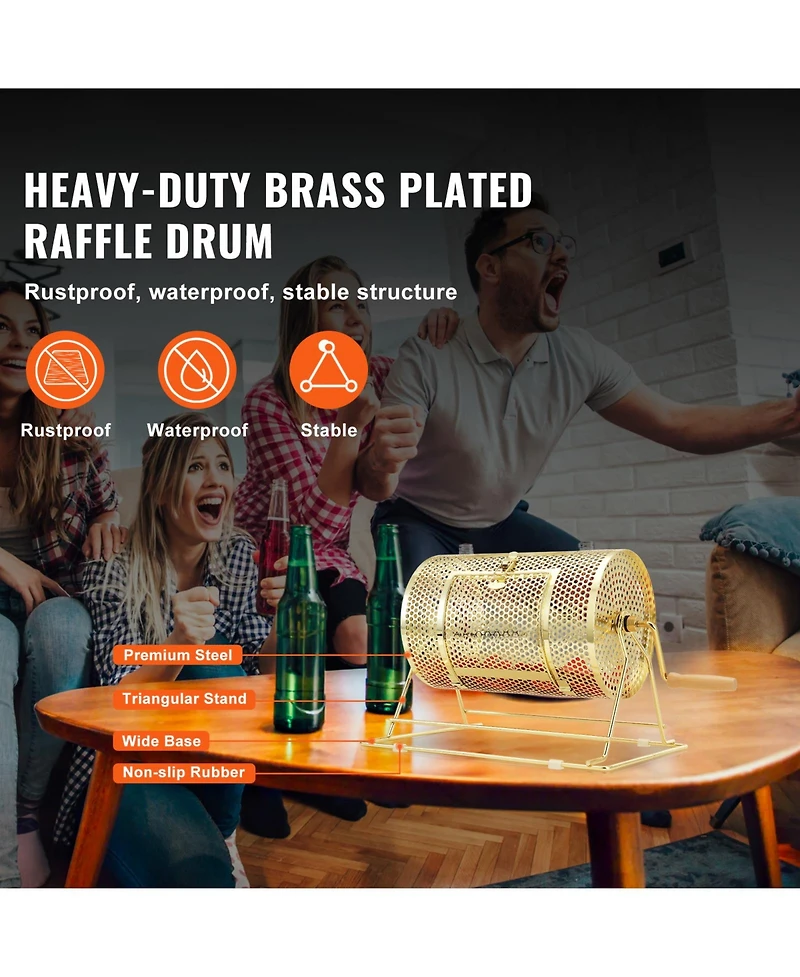 Vevor Raffle Drum Brass Plated Lottery Cage Holds 2500 Tickets/100 Bingo Balls