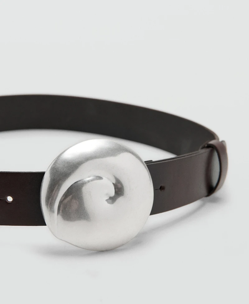 Mango Women's Shell Buckle Leather Belt