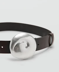 Mango Women's Shell Buckle Leather Belt