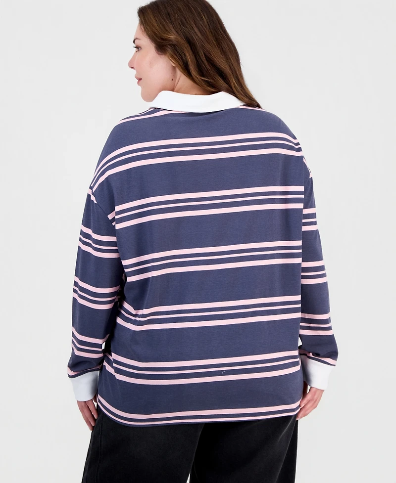 Love Tribe Trendy Plus Snoopy Striped Rugby Shirt