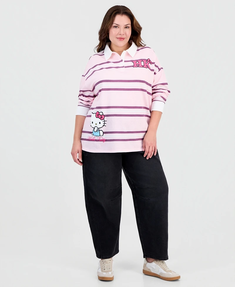 Love Tribe Trendy Plus Hello Kitty Striped Rugby Shirt