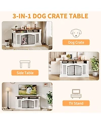 63" Large Dog Crate for 2 Dogs, Roman Column Kennel with Open Storage Small Medium Cage Table Tv Stand, Entertainment Center