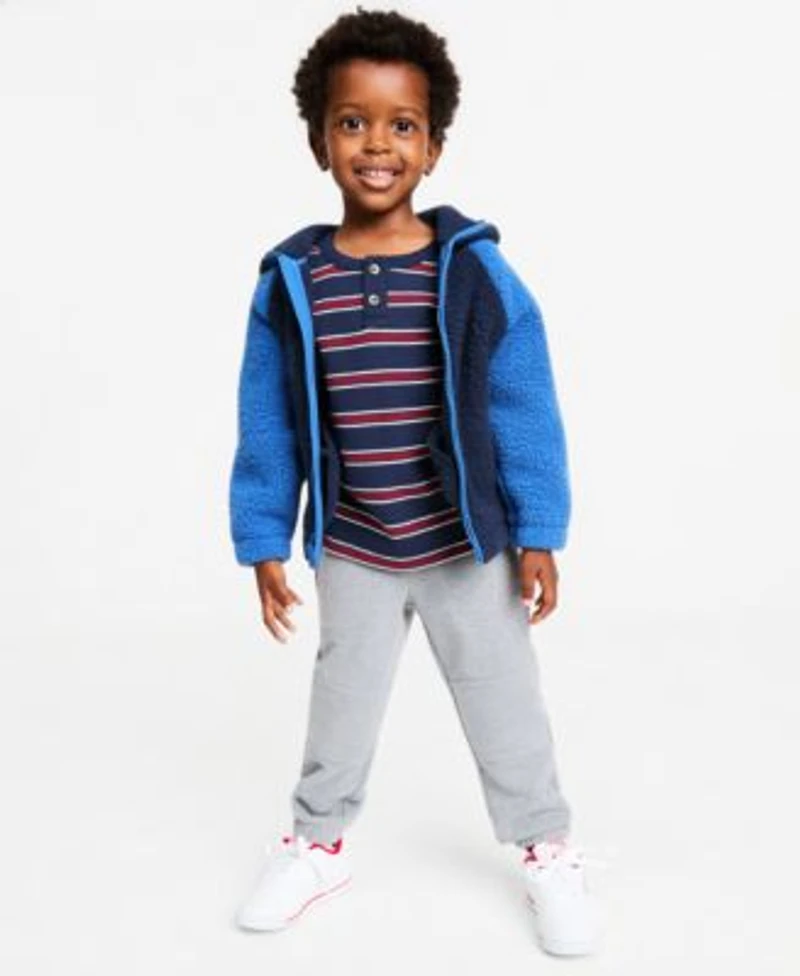 Epic Threads Toddler Boys 12m 5t Faux Sherpa Dino Jacket Striped Henley Thermal Shirt Fleece Jogger Pants Macys Exclusive