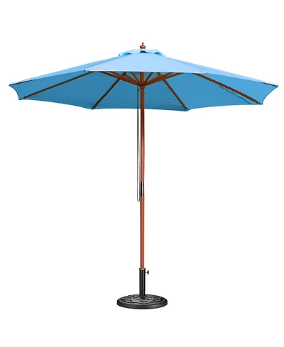 Yescom 9FT Solid Wood Patio Umbrella w/ Retro Base Pulley Lift for Resort Outdoor Event Decor Rental Wedding Party Blue