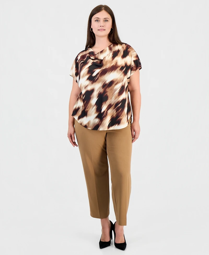 Anne Klein Plus Cowl Neck Short-Sleeve Print Blouse
