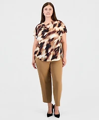 Anne Klein Plus Cowl Neck Short-Sleeve Print Blouse