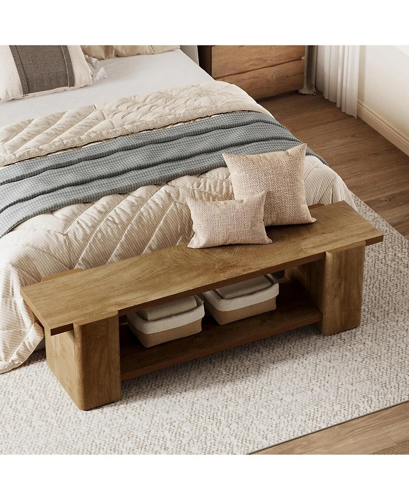 Tribesigns Wood Entryway Bench: 63" end of bed bench with storage shelf. Farmhouse shoe bench for entryway, dining room, hallway.