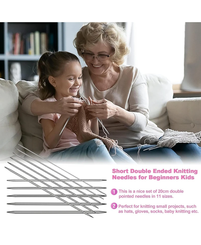 Aeelike 55-Piece Double Pointed Knitting Needles Set, 11 Sizes, 2mm to 6mm, Stainless Steel Short Knitting Needles