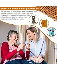 Aeelike 18 Pairs Bamboo Knitting Needles Set - 10 Inches Wooden Single Point Needles with Roll Bag - Portable Knitting Needle Set for Beginners