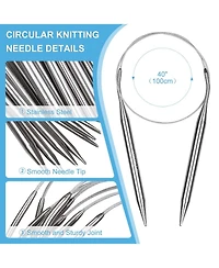Aeelike Circular Knitting Needles Set - Stainless Steel - 9 Pack (40-inch) for Blankets, Scarves, Sweaters - for Beginners