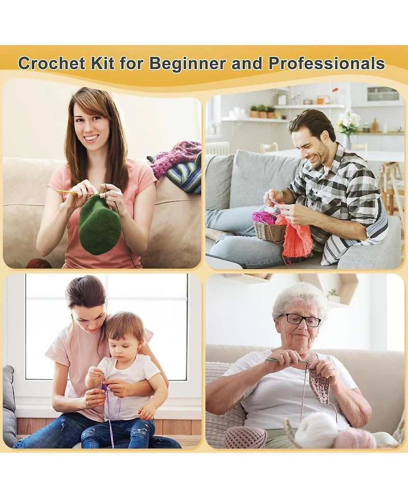 Aeelike Crochet Yarn Kit - 1093 Yards Acrylic Yarn for Knitting, Full Crochet Kit for Beginners with Aluminum Crochet Hooks, Instruction Book